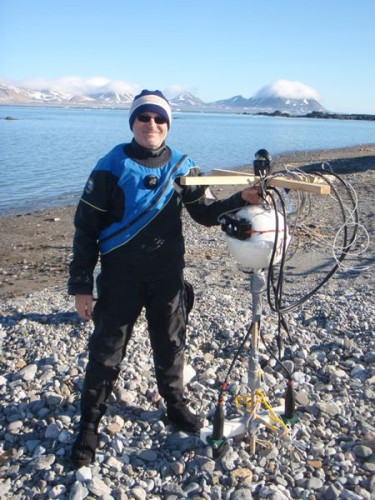 Grant Deane with directional acoustic bouy.