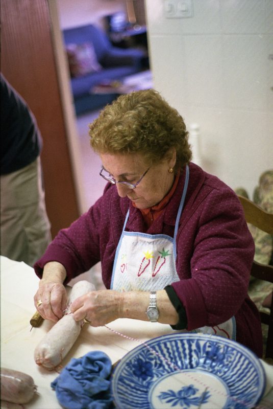 Magdalena, Mario's grandma, makes chorizo