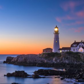 Lighthouse in Maine at dusk