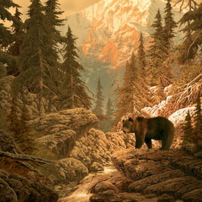 Painting of grizzly bear in Rocky Mountains by Larry Jacobsen