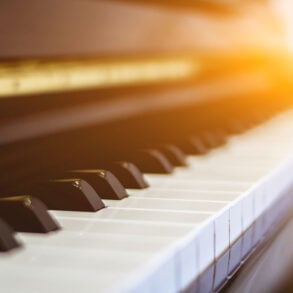 Piano keys in morning light