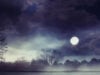 Full moon in misty landscape