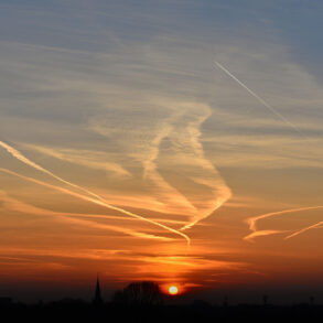 Contrails at sunset