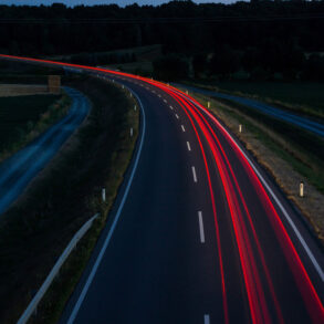 Taillights on curve at night