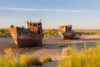 Abandoned, rusting ships in the former Aral Sea