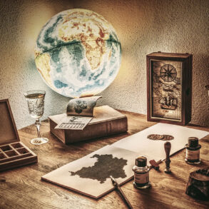 Antique desk with globe