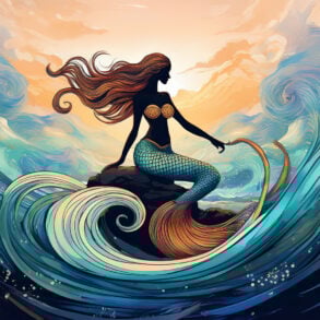 Mermaid on rock among waves (AI-generated)