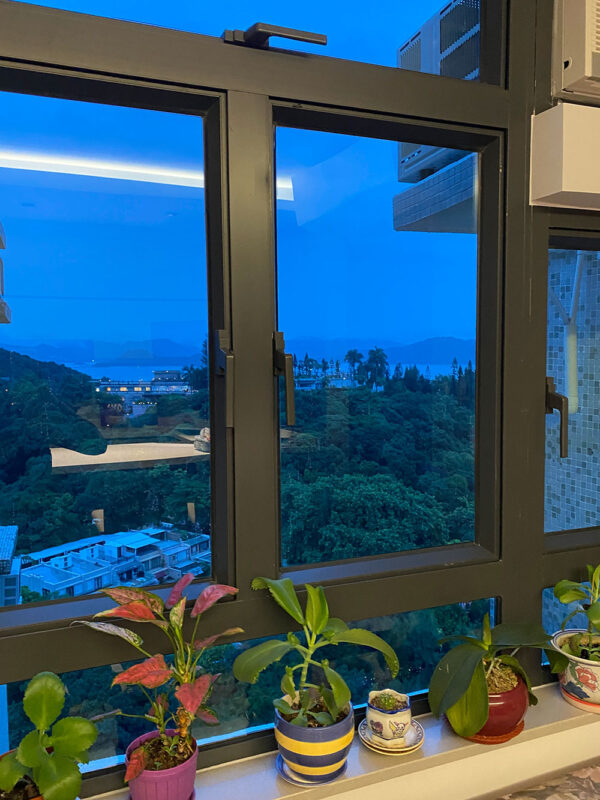 Twilight outside window in Hong Kong