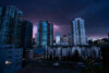 Calgary at night with lightning strike and storm