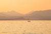 Sailboat on sea in orange light
