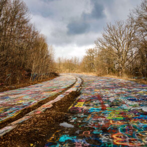 Graffiti on road in Centralia, Pennsylvania