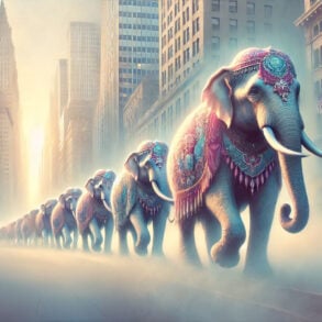 Elephants on parade in New York City (DALL-E AI generated)